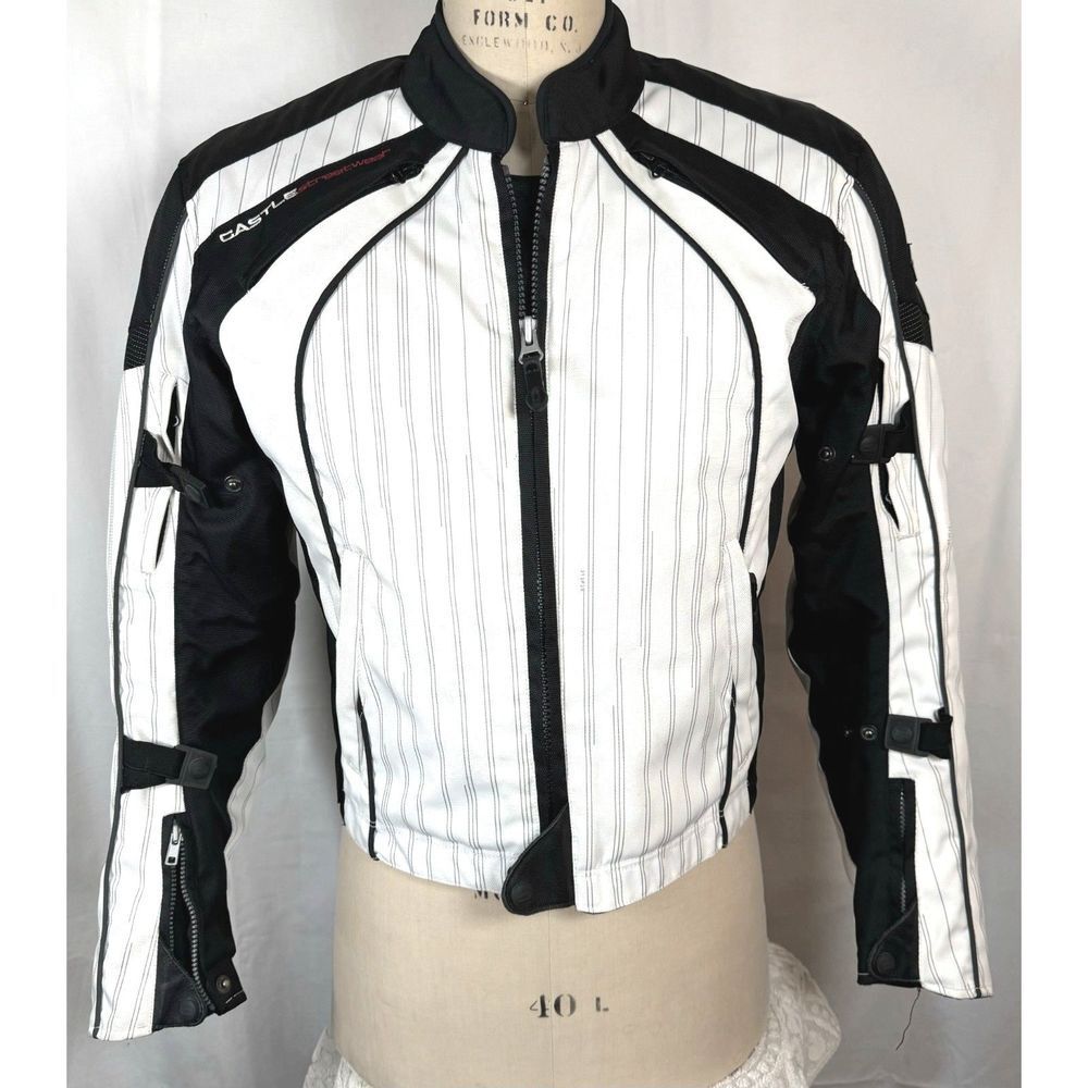 Castle Racewear Streetwear Motorcycle Slate Jacket MED Black White Pads Liner